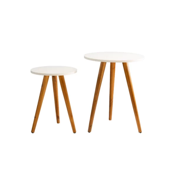 Conjunto de Mesinha Lateral Redonda Sala Pe Madeira Retrô Sala Quarto