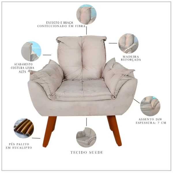 Poltrona Cadeira Decorativa + Puff para Amamentação Várias Cores - Image 3