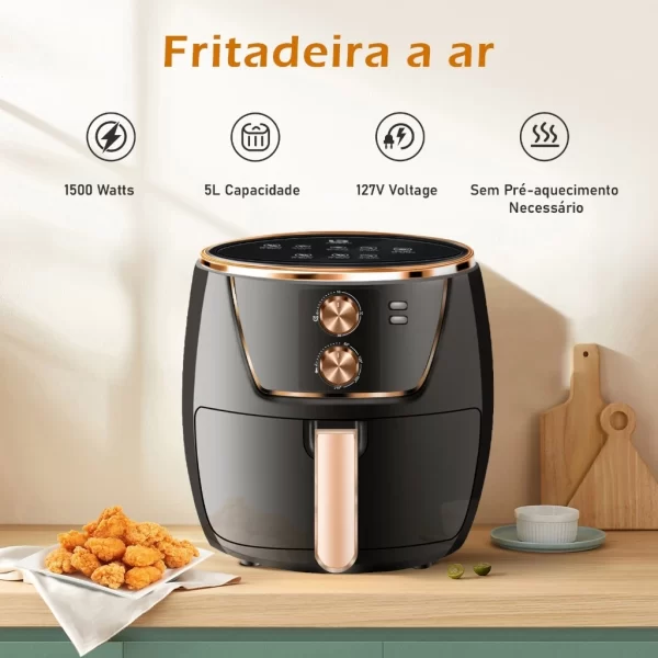 Fritadeira inteligente Air fryer Automático Grande Capacidade Mecânico Knob Digital Touch