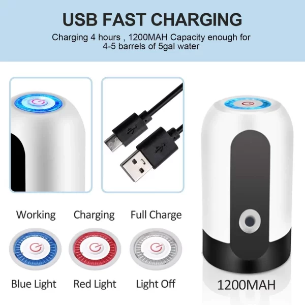 Bomba Elétrica de Galão Universal com Carregamento USB para Galão Garrafão de Água - Image 5