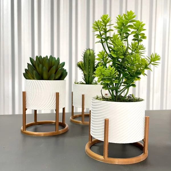 Trio de Vasos Cachepot com Suporte para Cactos ou Suculentas