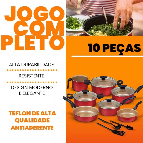 Jogo de Panelas Antiaderente 10 Kit Conjunto Peças Teflon Várias Cores - Image 4