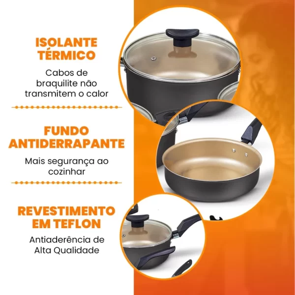 Jogo de Panelas Antiaderente 10 Kit Conjunto Peças Teflon Várias Cores - Image 3