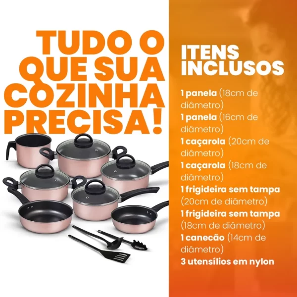 Jogo de Panelas Antiaderente 10 Kit Conjunto Peças Teflon Várias Cores - Image 2